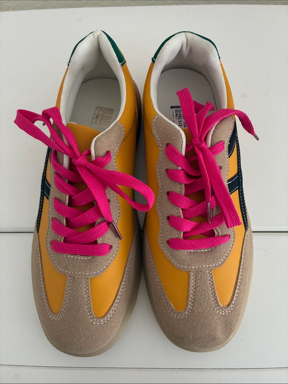 Yellow, Beige & Pink Athletic Sneakers